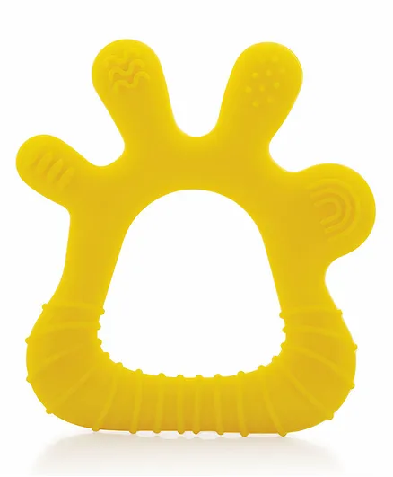 BeeBaby Finger Shape Soft Silicone Teether with Carry Case BPA Free Teething Toy for Babies with Textured Surface for Soothing Gums. 100% Food Grade  - Yellow