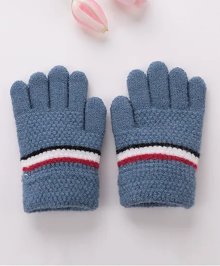 Babyhug Gloves With Stripes Design  - Blue
