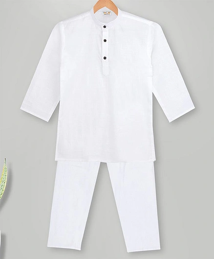 MIMISKU Full Sleeves Solid Kurta Pajama Set  - White
