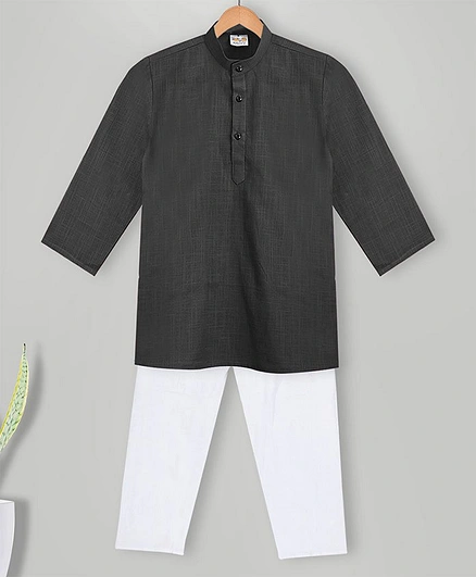 MIMISKU Full Sleeves Solid Kurta Pajama Set  - Black