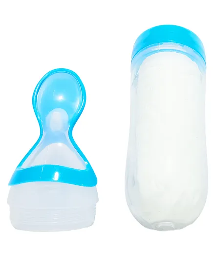Vparents Food Feeding Spoon With Squeezy Food Grade Silicone Feeder Bottle For Infant Baby- 90 ml
