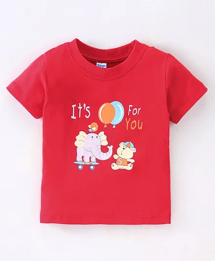 Tango Single Jersey Half Sleeves T-Shirt Elephant & Teddy Print - Red