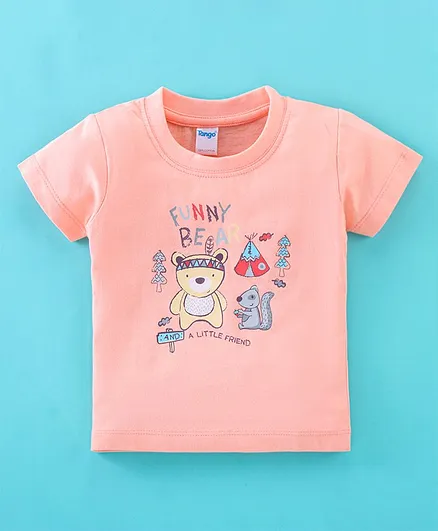 Tango Single Jersey Half Sleeves T-Shirt Teddy Bear Print - Peach