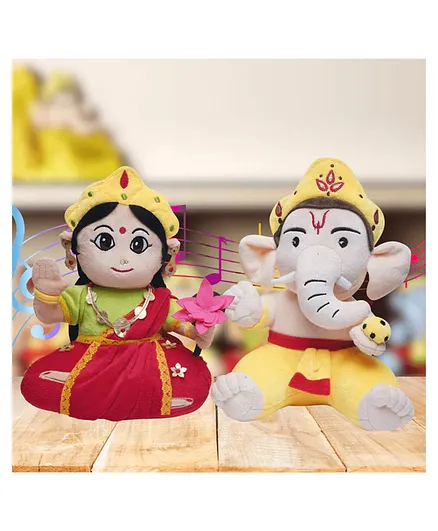 Panda's Box Mantra Chanting Baby Ganesha & Devi Lakshmi (Pack of 2,) | Musical Soft Plush Toy