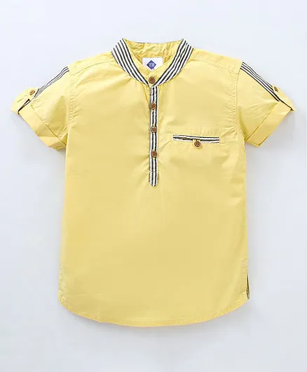 TONYBOT Half Sleeves Striped Detailed Kurta Styled Shirt - Yellow