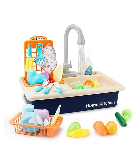 ADKD Kitchen Play Set With Automatic Water Cycle System Kitchen Play Sink Toys with 25 Accessories - Blue