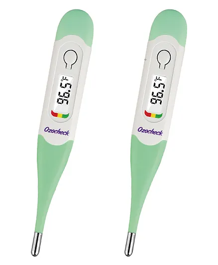 Ozocheck Digital Thermometer with Flexible Tip with waterproof 10 seconds fast result Pack of 2 - Green