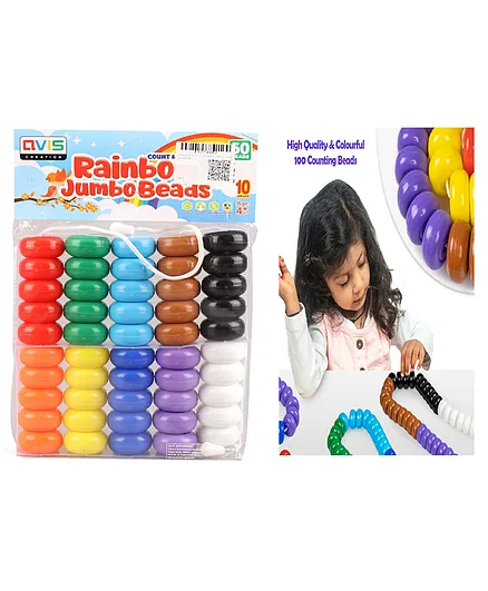 Ratnas Count & Learn Rainbow Jumbo Beads Pack of 50 - Multicolour