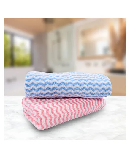 JARS Collections 100% Microfiber Super Soft Chevron Print  Baby Bath Towel Pack of 2-  Blue & Pink
