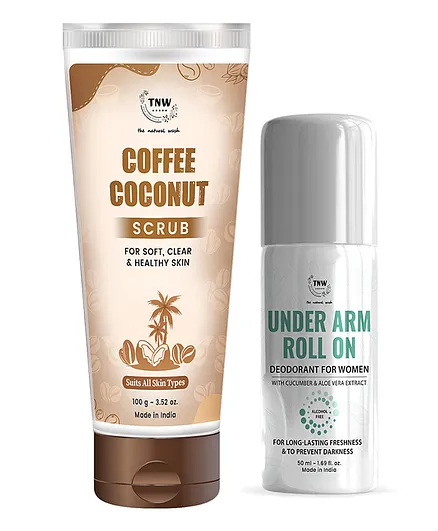 TNW The Natural Wash Combo of 2 Under Arm Roll on Deodorant 50ml & Coffee Coconut Scrub 100g
