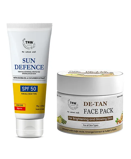 TNW The Natural Wash Combo of 2 De-Tan Face Pack 50 g & Sun Defence SPF 50 Cream 50g