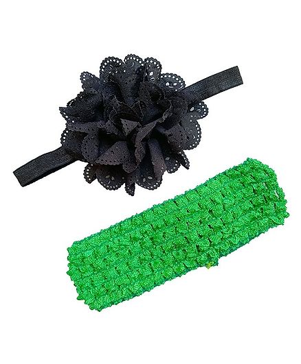 Akinos Kids Pack Of 2 Flower Designed & Crochet Knitted Soft Elastic Stretchable Headbands - Black Green