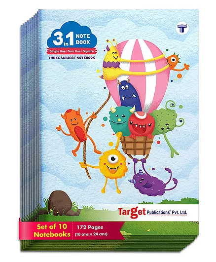 Target Publications 3 in 1 Notebook Pack of 10 -  172 Pages Each