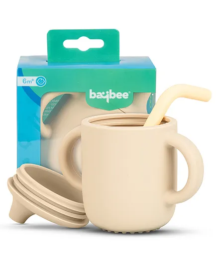 Baybee Silicone Baby Spout Sippy Cup with Soft Silicone Straw & Handles 120 ML - Ivory