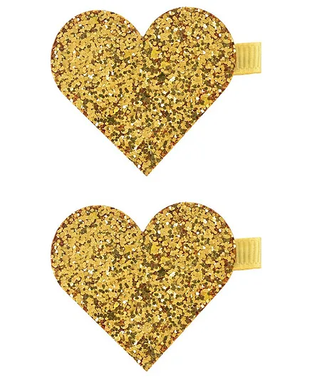 Aye Candy Pack Of 2 Glittery Heart Shaped Hair Clips - Golden