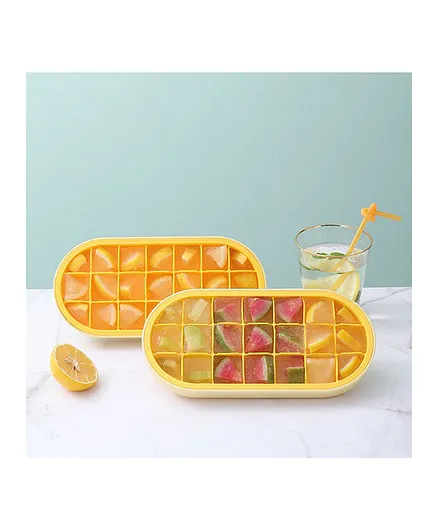 Elecart Oval Shape Silicone Ice Cube Trays with Lid Easy Release Ice Maker Reusable Silicone Ice Box Ice tray Ice Cube Maker & Moulds- Yellow