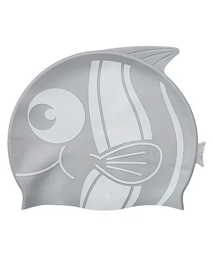 KARBD Fish Design Silicone Swimming Cap for Kids - Silver White