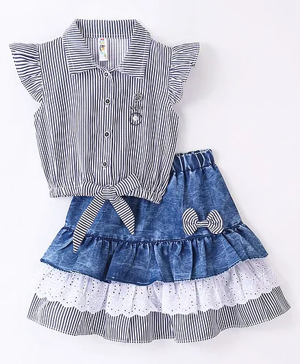 Buy Enfance Cap Sleeves Pencil Striped & Bow Applique Frilled  