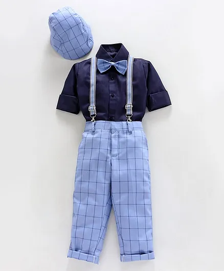 Jeet Ethnics Full Sleeves Graph Checked 5 Piece Party Suit - Blue