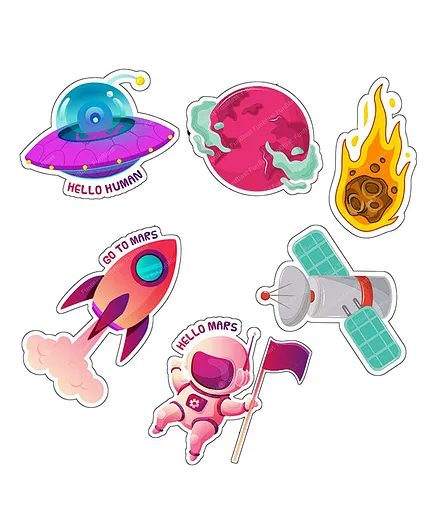 FunBlast Space and Galaxy themed Fridge Magnet Sticker Set - Pack of 6 Pcs