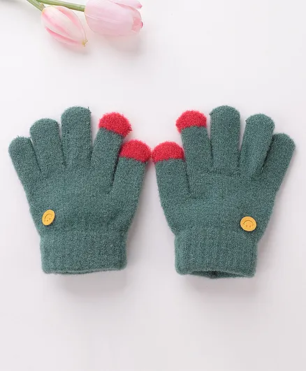 Babyhug Acrylic Woolen Gloves Pair Smiley Design - Green