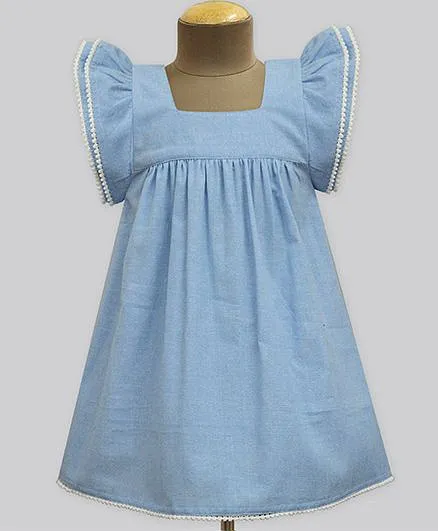 chambray ruffle sleeve dress