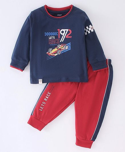 CUCUMBER Sinker Knit Full Sleeves Sweatshirt & Lounge Pant Set F1 Print - Red & Blue