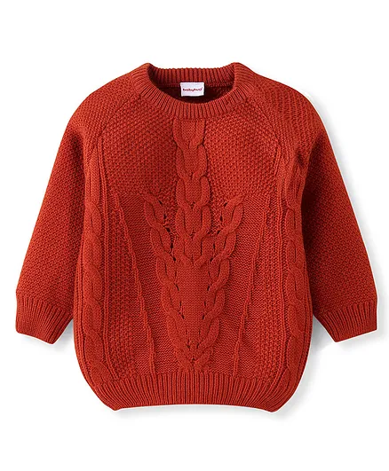 Babyhug 100% Acrylic Knit Full Sleeves Pullover Sweater With Cable Knit Design - Red