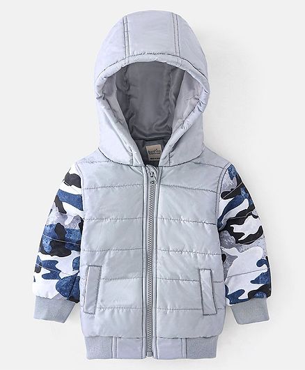 Bonfino Full Sleeves Hooded Padded Jacket Camo Print- Grey