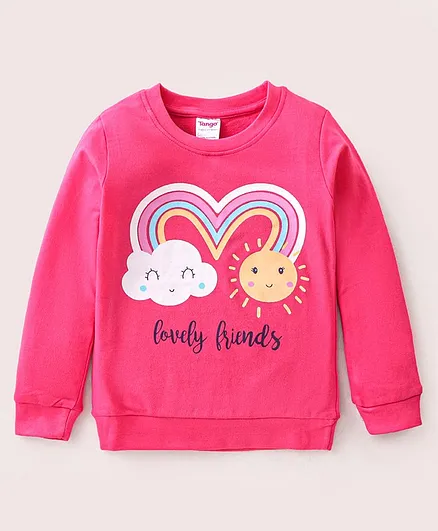 Tango Cotton Looper Knit Full Sleeves Top Rainbow Print - Pink