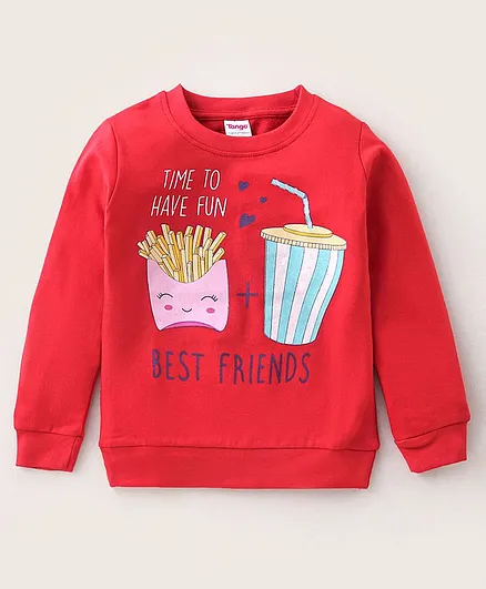 Tango Cotton Looper Knit Full Sleeves Top Fries Print - Red