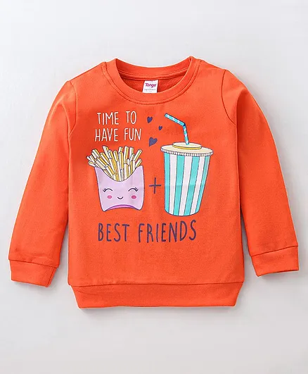 Tango Cotton Looper Knit Full Sleeves Top Fries Print - Orange