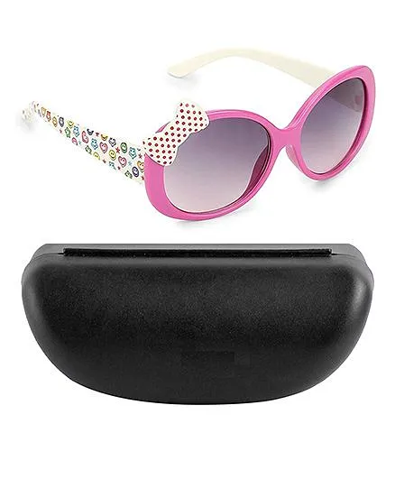 Kidofash Smiley Printed Sunglasses With Case - Dark Pink & White
