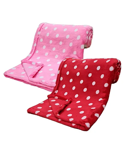 Brandonn Printed Crib Baby Swaddle Blanket Pack of 2  - Pink & Red