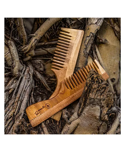 Organic B's Neem Wood Wide Teeth Handle Comb pack of 2