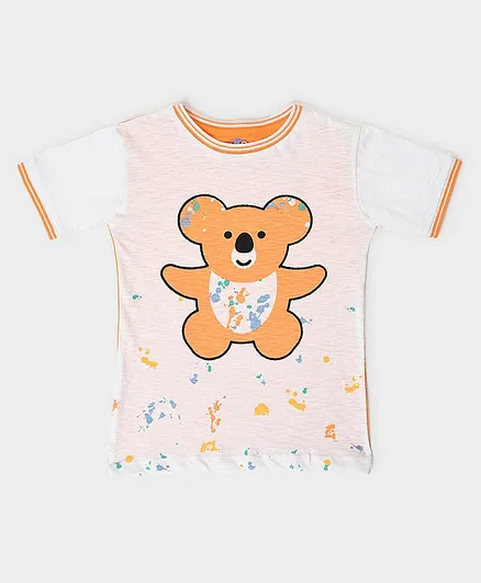 Mi Arcus Unisex Cotton Half Sleeves Bear Print Tee Orange