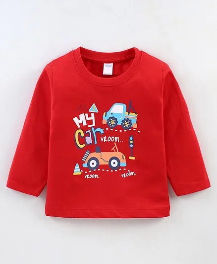 TANGO Single Jersey Knit Full Sleeves T-Shirt Car Print - Red