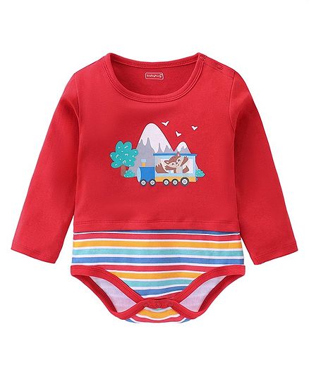 Babyhug 100% Cotton Knit Full Sleeves Onesie Scenery Print - Red