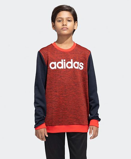 Adidas Kids Cotton Full Sleeves Sports Sweatshirt Logo Print- Red & Blue