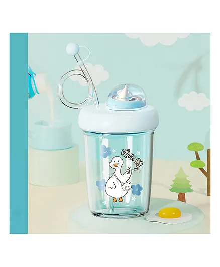 Elecart Duck Drinking Spinning Cup with Straw & Lid Sipper Cup for Toddlers Blue - 390 ml