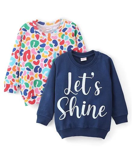 Babyhug Cotton Knit Full Sleeves Sweatshirts With Text & Candy Graphics Pack Of 2 - White & Navy Blue