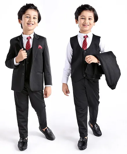 Babyhug Full Sleeves 3 Piece Stretch Party Suit with Tie - Black