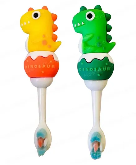 FunBlast Dinosaur Design Toothbrush for Kids (Pack of 2 - Random Color)