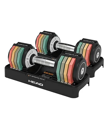 HEAD Rainbow Adjustable Dumbells For Home Gym Equipment Fitness Gym Dumbbells Adjutstable Weights 5kg To 1kg Dumbbells Weights Rainbow Colour - Black