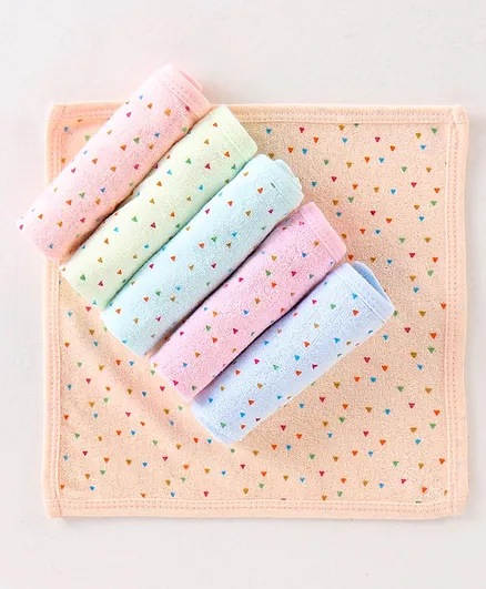 Simply Terry Wash Cloth With Triangle Print Pack of 6 - Pink Aqua & Blue