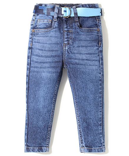 Babyhug Full length Jeans With Stretch Washed - Blue