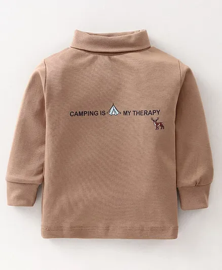 CUCUMBER Cotton Interlock Full Sleeves Text Printed T-Shirt - Beige