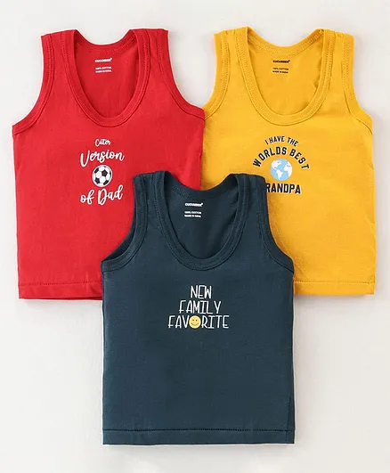 CUCUMBER Sinker Sleeveless Printed Vests Pack of 3 (Color & Print May Vary)