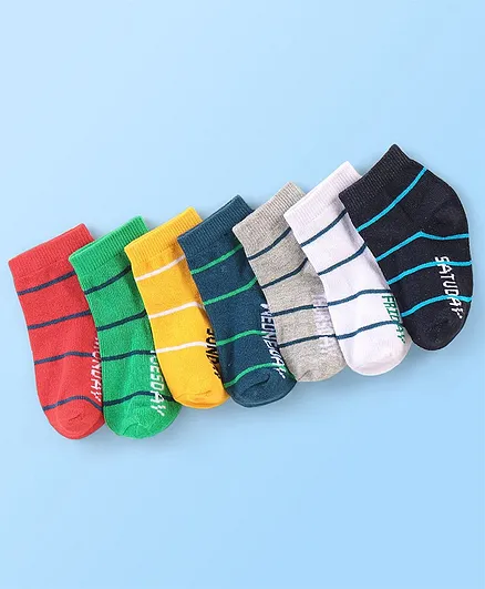 Cute Walk By Babyhug Anti Bacterial Non Terry Ankle Length Stripe Socks Pack Of 7 - Multicolor