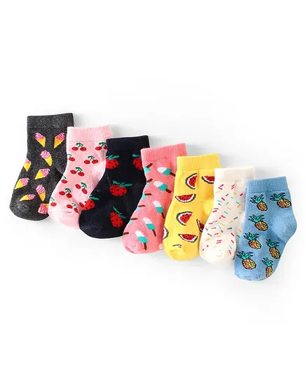 Cute Walk By Babyhug Non Terry Anti Bacterial Ankle Length Design Socks Pack of 7 - Multicolour
